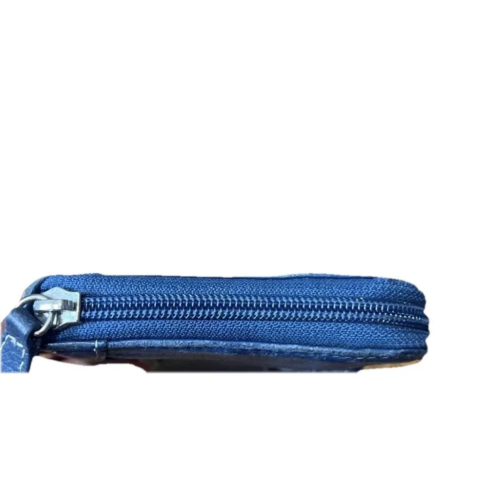 Tignanello Blue Pebbled Genuine Leather Zip Around Wallet Organizer Pocketbook